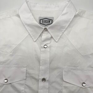 Gibson‎ Men's Short Sleeve Solid White XXL 2XL Button Up Pearl Snap Casual Shirt